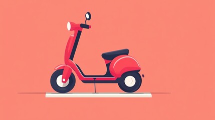 Red vintage scooter isolated on pink background.