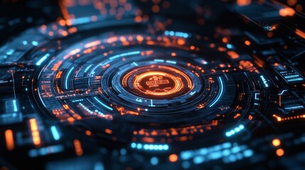 Futuristic Technology Interface with Glowing Lights and Abstract Design