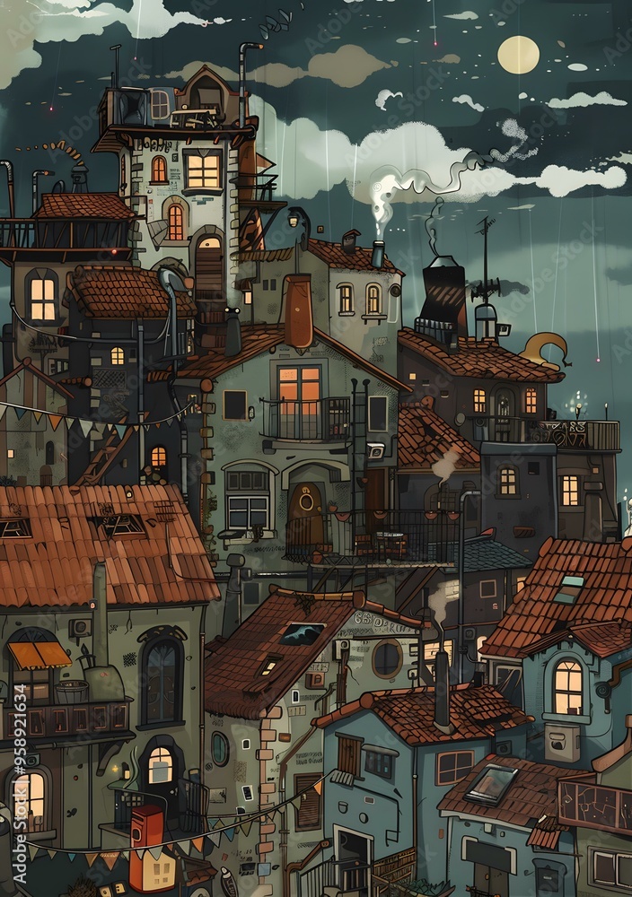 Canvas Prints Rainy Night In The City Of The Houses