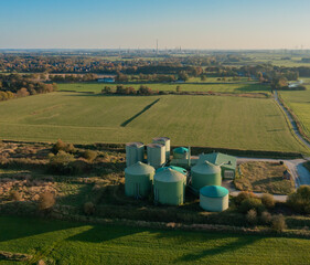 Decommissioning of a biogas plant taken from the air perspective with a drone