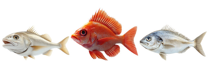 Fototapeta premium Different fish species set isolated on transparent background