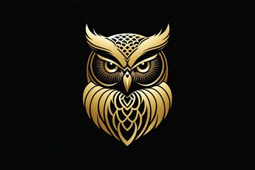 A golden owl with intricate details, a symbol of wisdom and knowledge, set against a black background.