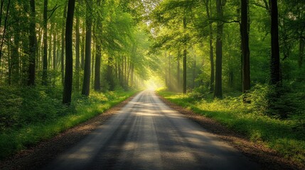 Fototapeta premium Sunlit Path Through Lush Forest