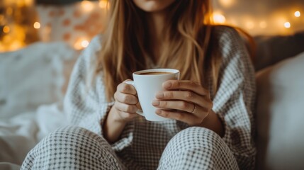 Woman Relaxing with Coffee in Bed