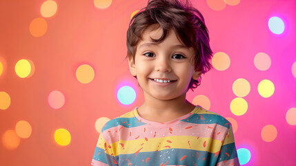 Fototapeta premium a young boy wearing a diversify color dress, posing with a smile