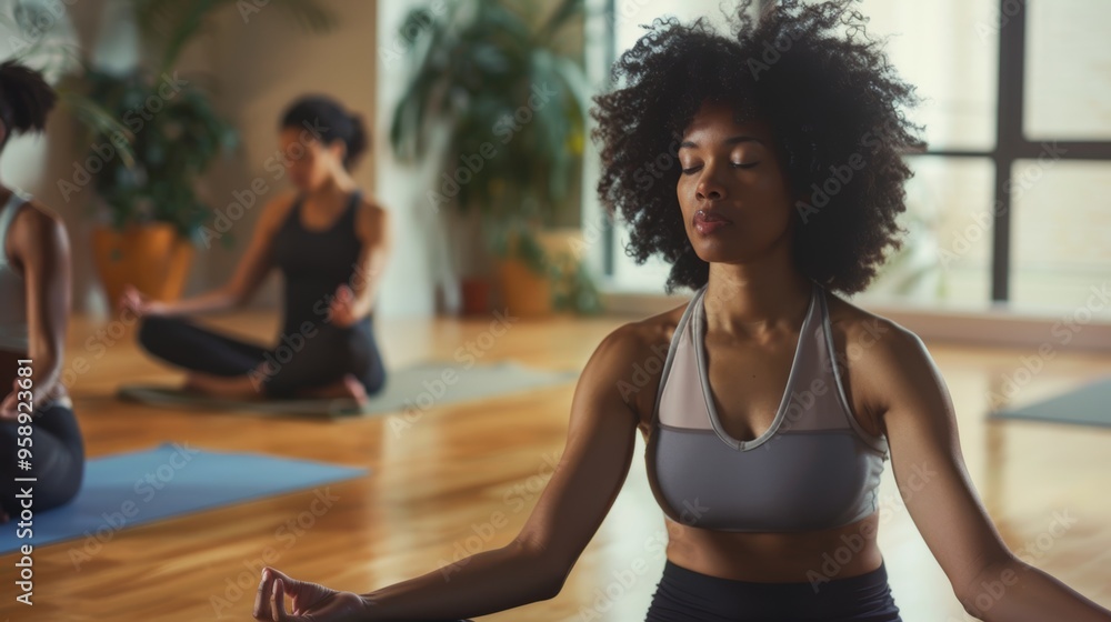 Poster inner reflection and motivation during yoga practice in a serene studio setting