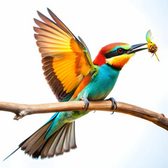 colorful bee eater trying to eat a flying insect o