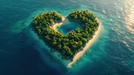 A small island in the middle of the ocean with a heart shape