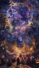 Fantastical Council Gathering amid Celestial Landscapes for a Universal Code of Honor Design