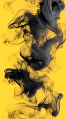 Fototapeta premium Blue Smoke on Yellow Background, Abstract Image, Texture, Pattern, Wallpaper, Cover and Screen for Smartphone, Cell Phone, PC, Laptop, 9:16 and 16:9 Format