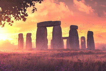 Stonehenge's Majesty at Sunrise: A Mystical Dawn Over Ancient Stones