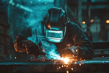 Sparks Fly as a Welder Creates: A Close-Up View of Focused Fabrication