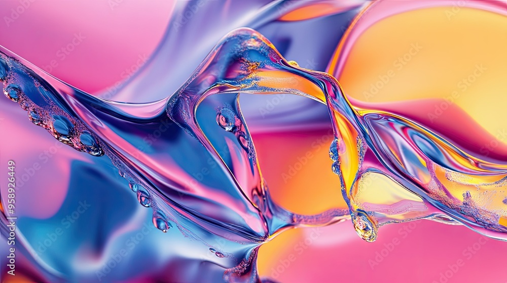 Poster colorful 3d fluid design with liquid shapes and glossy textures, creating a bold, eye-catching visua