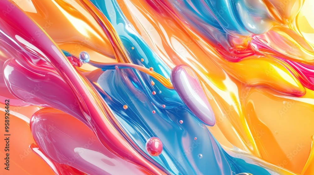 Poster colorful 3d fluid design with liquid shapes and glossy textures, creating a bold, eye-catching visua
