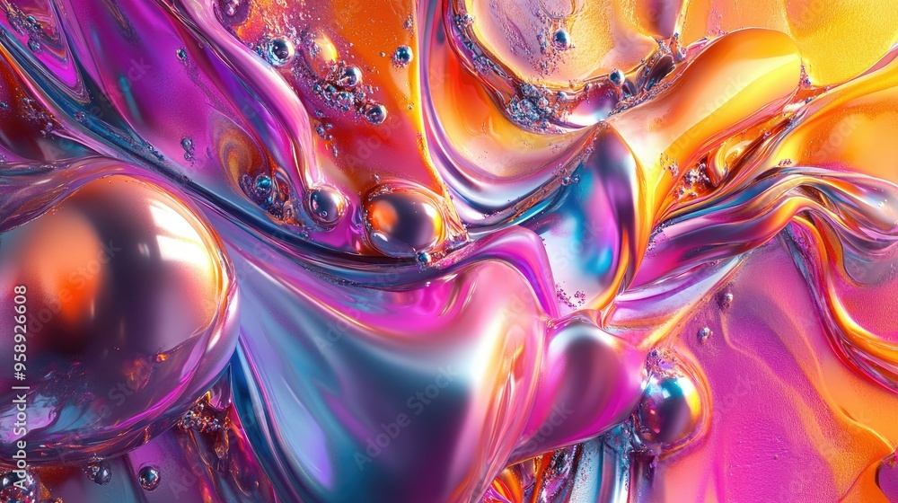 Poster colorful 3d fluid design with liquid shapes and glossy textures, creating a bold, eye-catching visua
