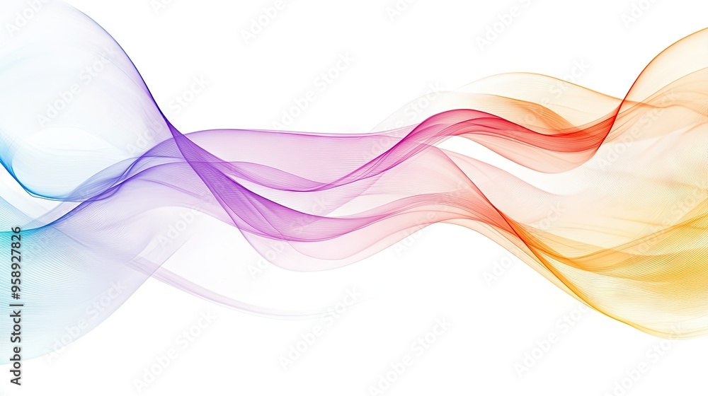 Poster colorful abstract wave lines flowing on a clean white background, creating a modern and dynamic busi