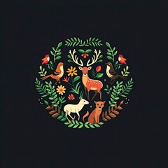 logo with animals, greenery, beautiful colors, generative ai