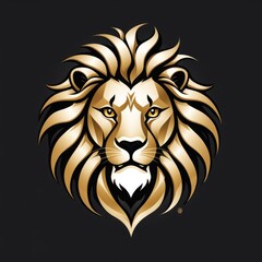 Fototapeta premium A majestic golden lion's head with a fierce expression on a black background.