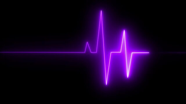 Neon rad color Heartbeat Plus Animation video. Neon heartbeat on black background.