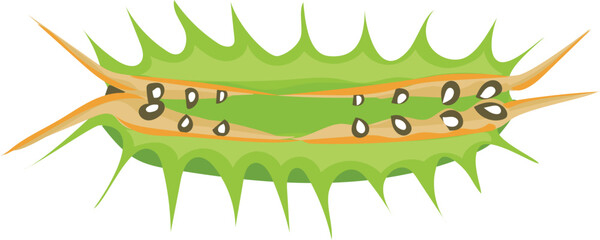 Cartoon green caterpillar illustration on transparent background.
