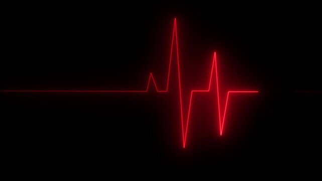 Neon rad color Heartbeat Plus Animation video. Neon heartbeat on black background.