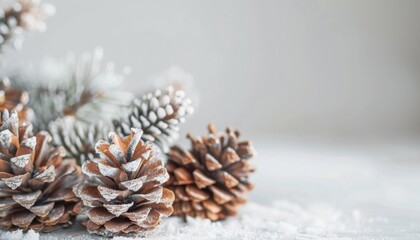 White background featuring pine cones in clear focus, showcasing their intricate texture natural