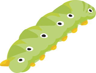 Cartoon green caterpillar illustration on transparent background.
