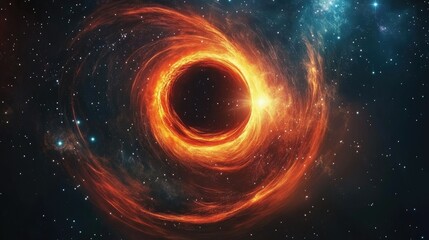 Obraz premium A mesmerizing depiction of a black hole surrounded by swirling cosmic matter.