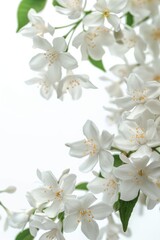 Fototapeta premium White jasmine flowers displayed in isolation on a white background, showcasing their delicate
