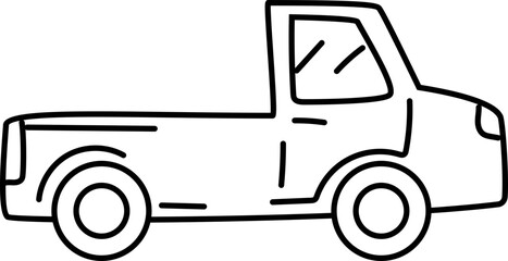 Cartoon pickup truck doodle illustration on transparent background.
