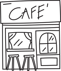 Cartoon cafe doodle illustration on transparent background.
