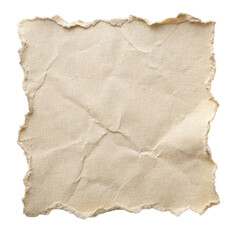 Obraz premium Wrinkled and torn paper sheet with rough texture and uneven edges. Suitable for eco-friendly projects, vintage designs, or creative backgrounds. Isolated on transparent background, png.
