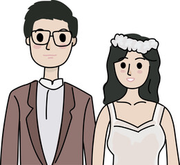 Obraz premium Cartoon bride and groom illustration on transparent background. 