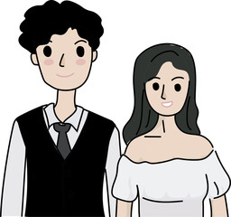 Cartoon married couple illustration on transparent background.
