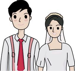 Cartoon married couple illustration on transparent background.
