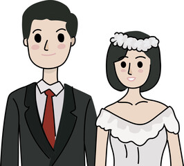 Cartoon married couple illustration on transparent background.
