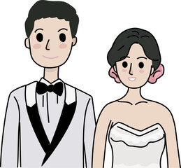 Cartoon married couple illustration on transparent background.
