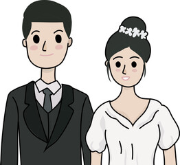 Cartoon married couple illustration on transparent background.
