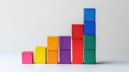 Obraz premium Creative bar graph made from colorful blocks, set against a white minimalist background