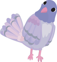 Cartoon cute purple bird illustration on transparent background.
