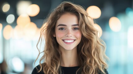 Fototapeta premium A female leader, with a confident smile, leads a team of diverse individuals, promoting equality and respect, and fostering a positive and inclusive work culture.