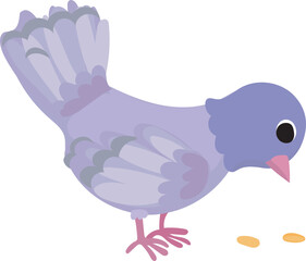 Cartoon purple bird eat illustration on transparent background.
