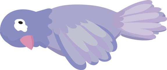 Cartoon dead purple bird illustration on transparent background.
