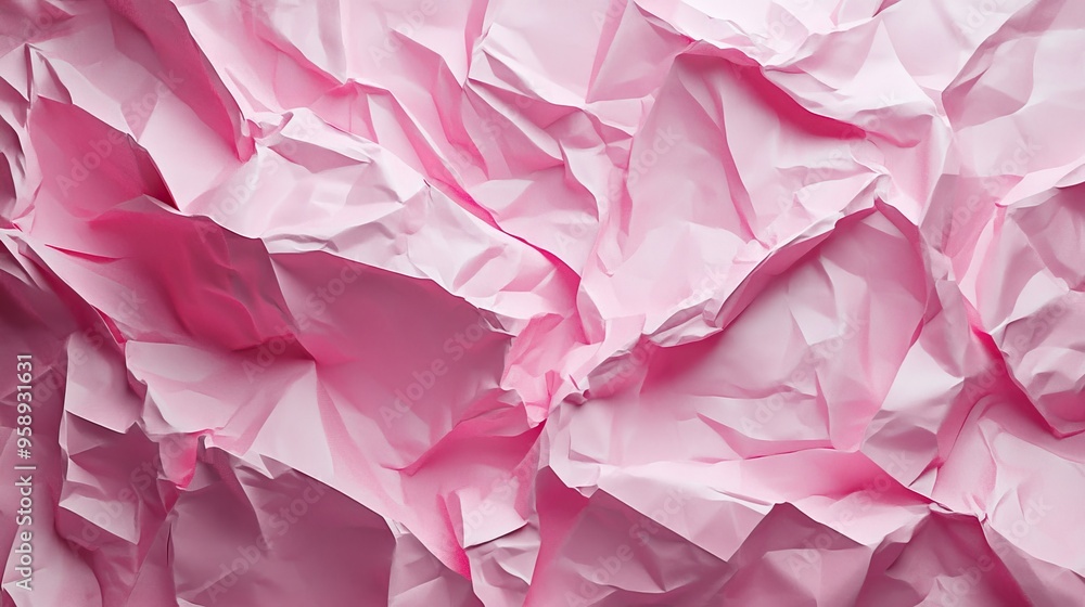Poster d render of abstract pink crumpled paper layers, creating a textured and fashionable backdrop, ideal