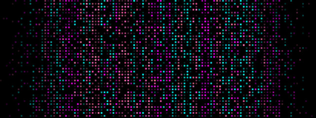 Abstract Pixel Background: Purple and Turquoise Pixels on Black Screen