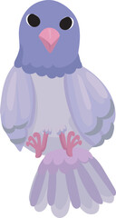 Cartoon purple bird illustration on transparent background.
