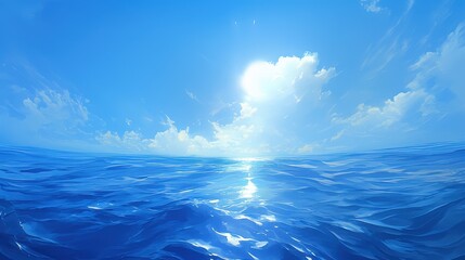 Obraz premium Serene Blue Water with Sun and Sky Reflections - Peaceful Water Ripples Background