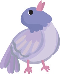 Cartoon purple bird illustration on transparent background.

