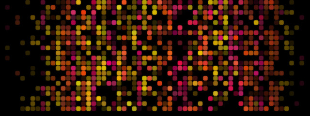 Abstract Pixel Background: Red, Orange, and Yellow Pixels on Black Screen