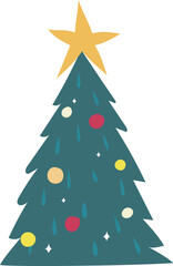 Christmas tree illustration on transparent background.
